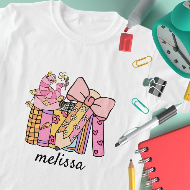 Cute Retro Groovy Rosa Pencil Bok Coquette T Shirt (Skapare uppladdad)