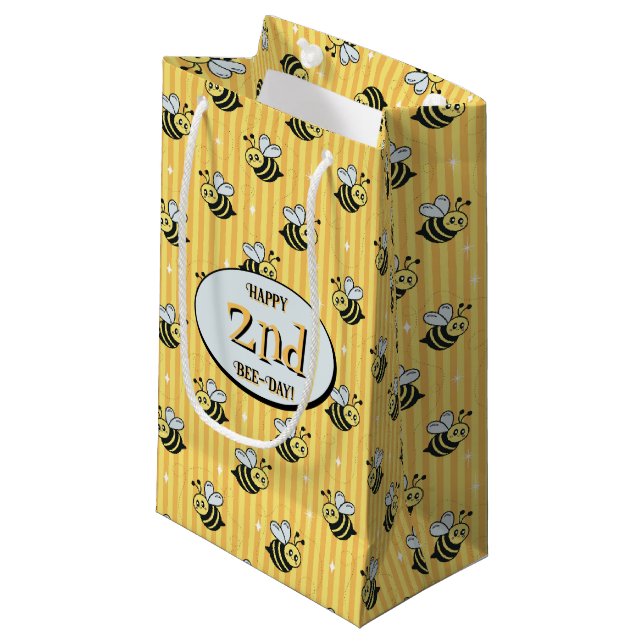 Cute Retro Gult Stripe Bumblebee Birthday (Framsidan Vinklad)