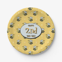 Cute Retro Gult Stripe Bumblebee Birthday