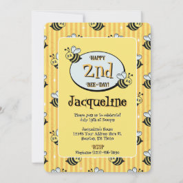 Cute Retro Gult Stripe Bumblebee Birthday Inbjudningar