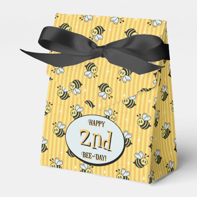 Cute Retro Gult Stripe Bumblebee Birthday Presentaskar (Framsidan Sidan)