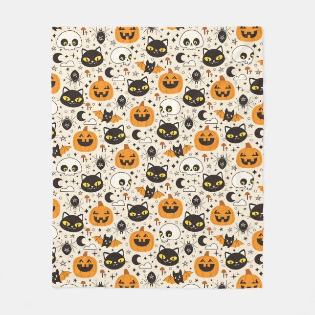 Cute Retro Halloween Mönster Fleecefilt (Framsidan)