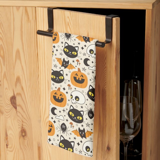 Cute Retro Halloween Mönster Kökshandduk (Thirds Fold)