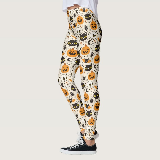 Cute Retro Halloween Mönster Leggings (Vänster)