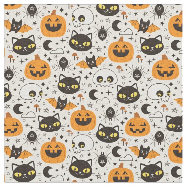 Cute Retro Halloween Mönster Tyg (Närbild)