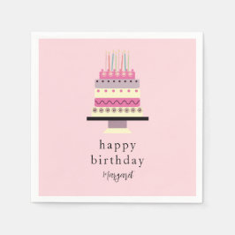 Cute Retro Hand-Illustrated Girly Rosa Birthday Pappersservett