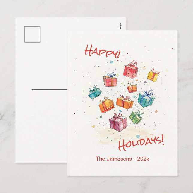 Cute Retro Happy Holidays Postcard Helg Vykort (Fram/baksida)