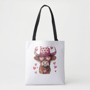 Cute Retro Highland Cow Cowboy Hat Heart Valentine Tygkasse