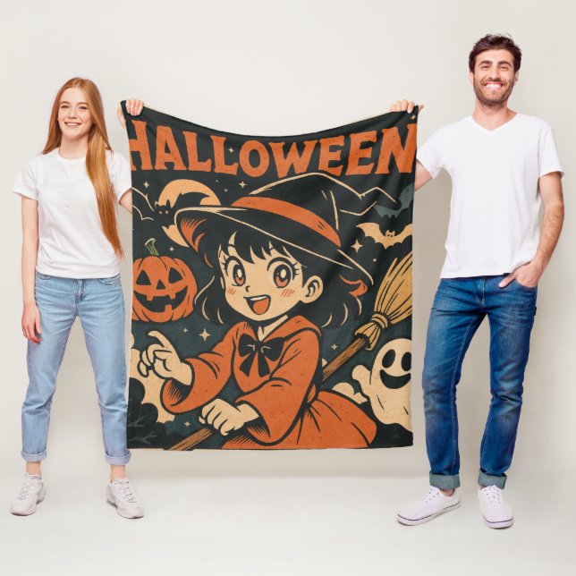 Cute retro Japanese cartoon Halloween Fleecefilt (På plats)