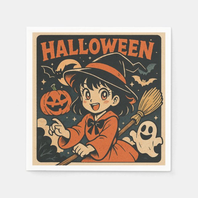Cute retro Japanese cartoon Halloween Pappersservett (Framsidan)