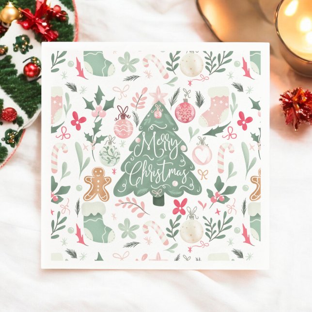 Cute retro-jul-illustration av sak i Mönster Pappersservett (Cute retro Christmas things Illustration Pattern Napkins)