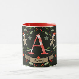 Cute Retro jul Monogram "A" med namn Mugg