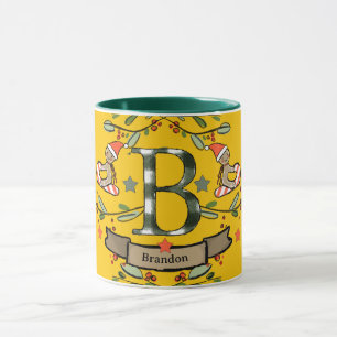 Cute Retro jul Monogram "B" med namn Mugg
