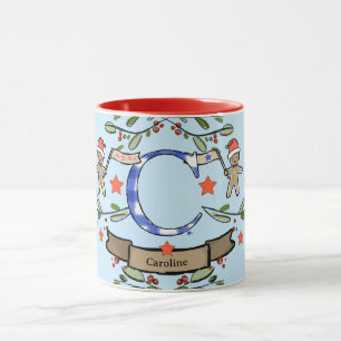 Cute Retro jul Monogram "C" med namn Mugg