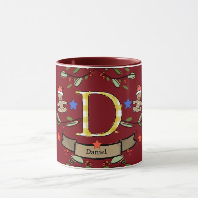 Cute Retro jul Monogram "D" med namn Mugg (Center)