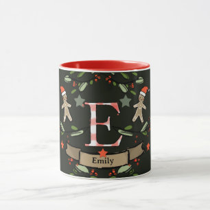 Cute Retro jul Monogram "E" med namn Mugg