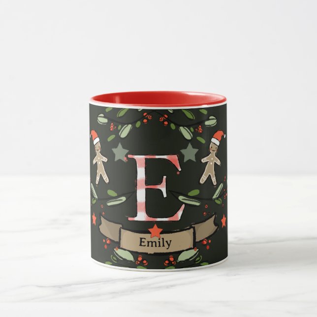 Cute Retro jul Monogram "E" med namn Mugg (Center)