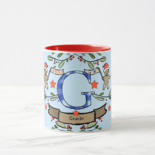 Cute Retro jul Monogram "G" med namn Mugg