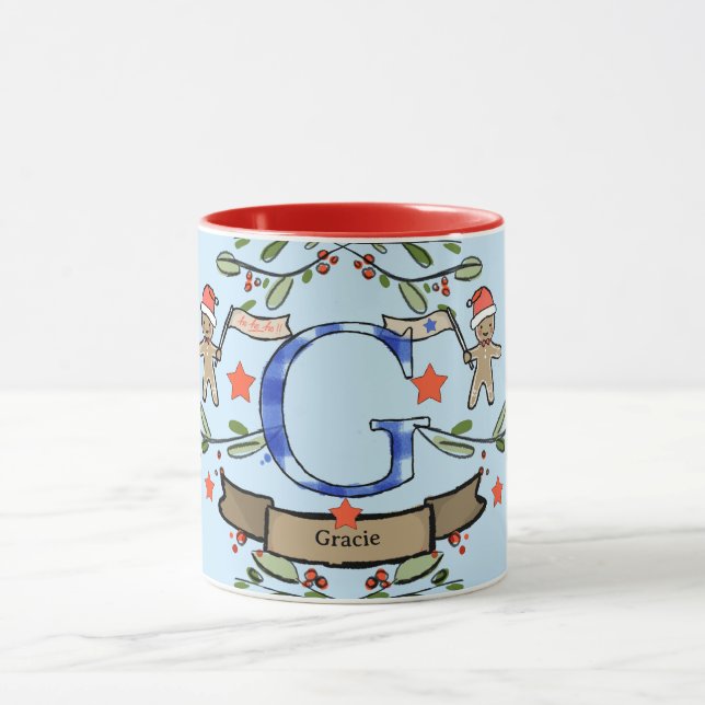Cute Retro jul Monogram "G" med namn Mugg (Center)