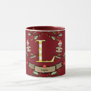 Cute Retro jul Monogram "L" med namn Mugg