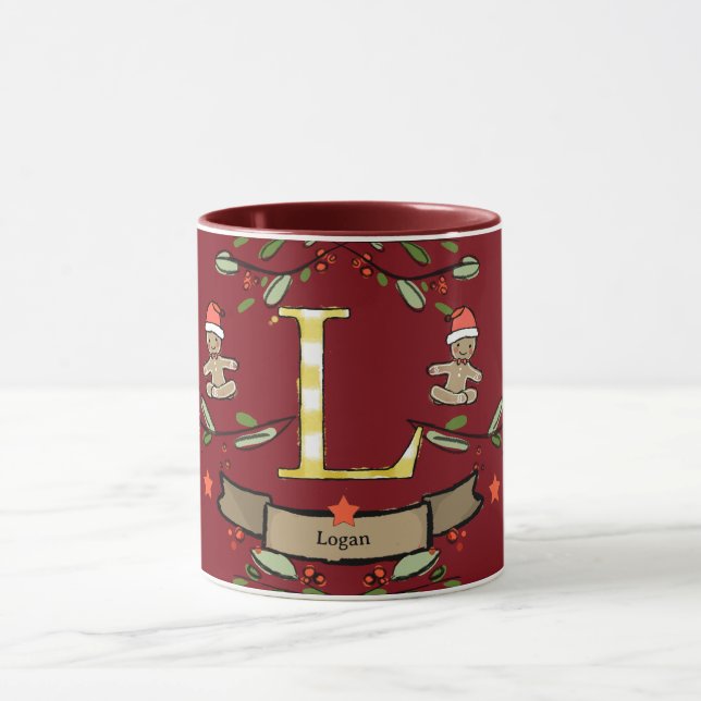 Cute Retro jul Monogram "L" med namn Mugg (Center)