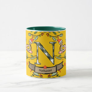 Cute Retro jul Monogram "N" med namn Mugg