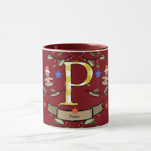Cute Retro jul Monogram P med namn Mugg (Center)