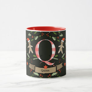 Cute Retro jul Monogram "Q" med namn Mugg