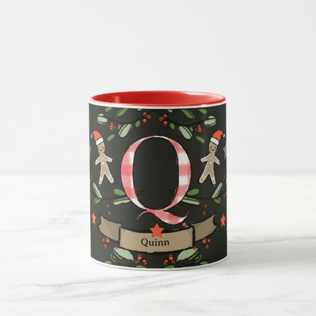 Cute Retro jul Monogram "Q" med namn Mugg (Center)