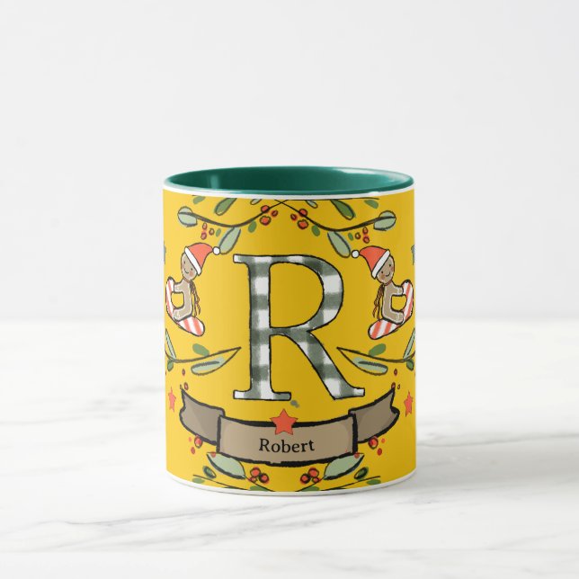 Cute Retro jul Monogram "R" med namn Mugg (Center)