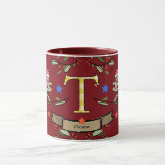 Cute Retro jul Monogram "T" med namn Mugg