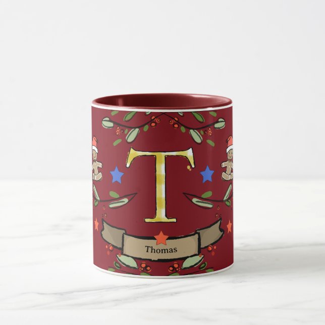 Cute Retro jul Monogram "T" med namn Mugg (Center)