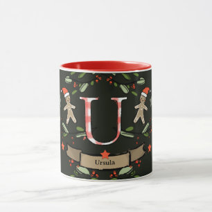 Cute Retro jul Monogram "U" med namn Mugg