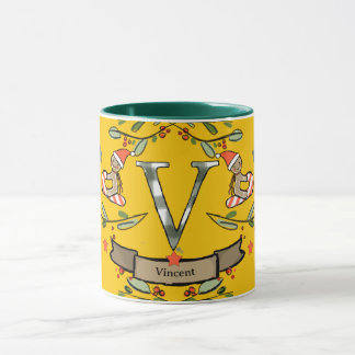 Cute Retro jul Monogram "V" med namn Mugg