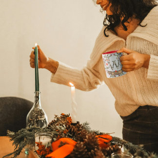 Cute Retro jul Monogram "W" med namn Mugg