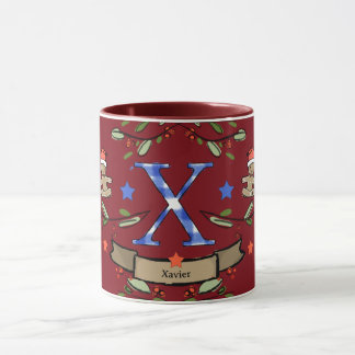 Cute Retro jul Monogram "X" med namn Mugg