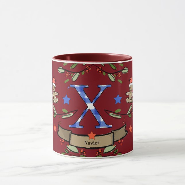 Cute Retro jul Monogram "X" med namn Mugg (Center)