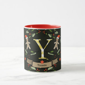 Cute Retro jul Monogram "Y" med namn Mugg