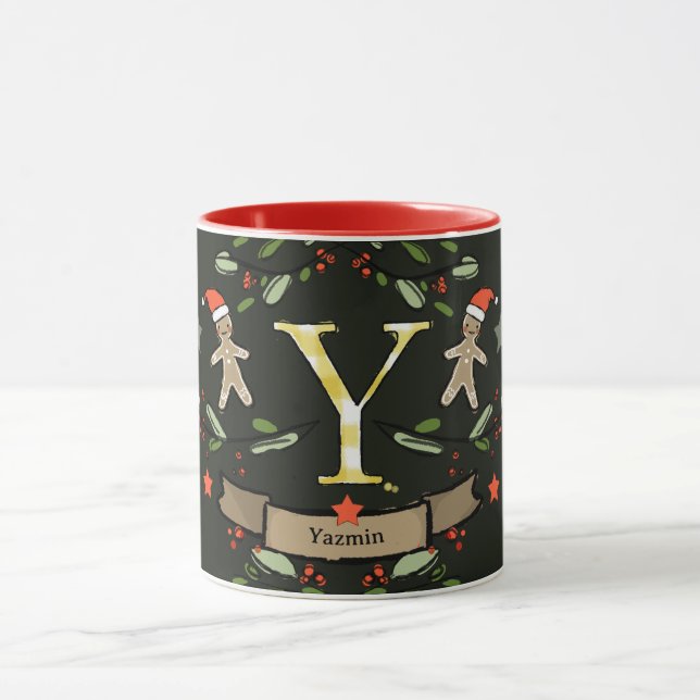 Cute Retro jul Monogram "Y" med namn Mugg (Center)