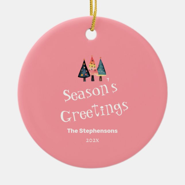 Cute Retro Julgran Rosa Helgdag Julgransprydnad Keramik (Framsidan)