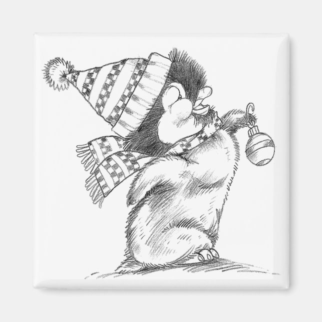Cute Retro-julpenguin med hatt och scarf Magnet (Framsidan)