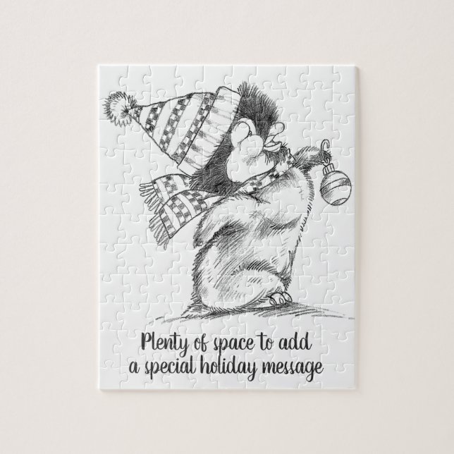 Cute Retro-julpenguin med hatt och scarf Pussel (Vertikal)