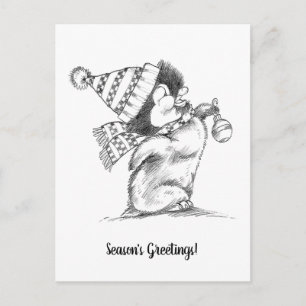 Cute Retro-julpenguin med hatt och scarf Vykort