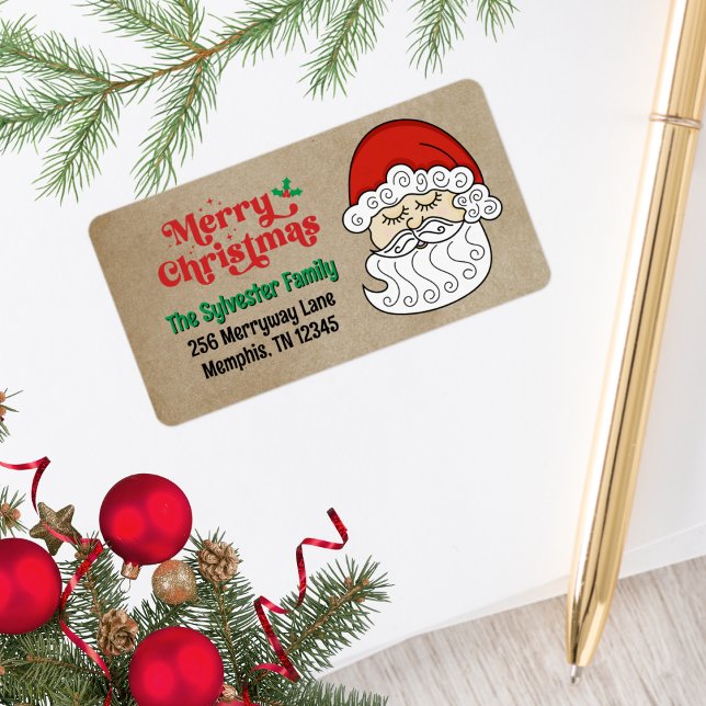 Cute Retro Jultomten God jul Adressetikett (Retro Santa Merry Christmas Address Labels)