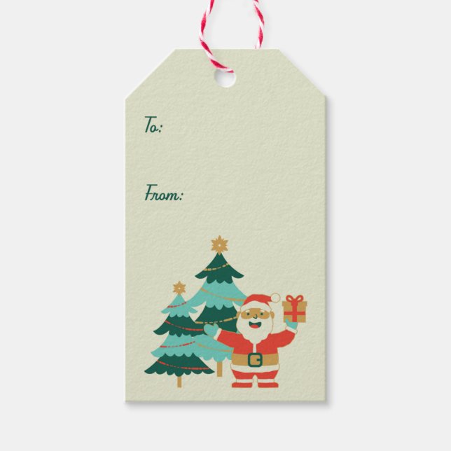 Cute Retro jultomten Hanging Presentetikett (Framsidan)