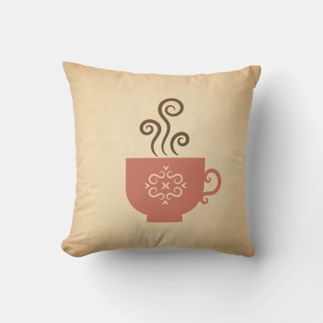 Cute Retro-kaffe eller Tea Kopp på Åldras Papprare Kudde (Framsida)