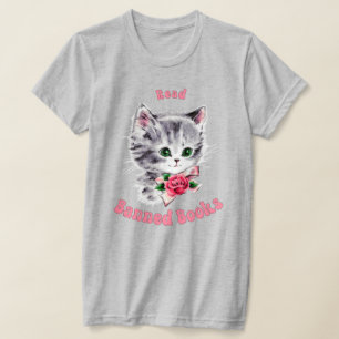 Cute Retro-katt - läs förbjuden Bokar T Shirt