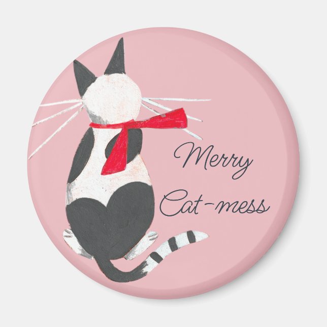 Cute retro-katt -  rosa jul magnet (Framsidan)
