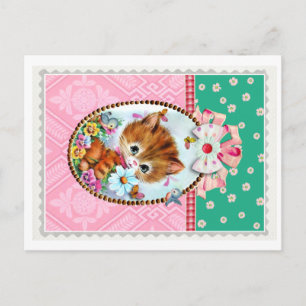 Cute Retro Kattunge Vykort