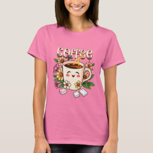 Cute Retro Kawaii Coffee and Flowers T Shirt